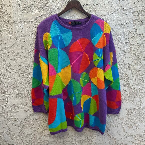 Vintage Sweaters - Vintage I.B Diffusion Clowncore Beachball Embroidered Sweater Size 3X